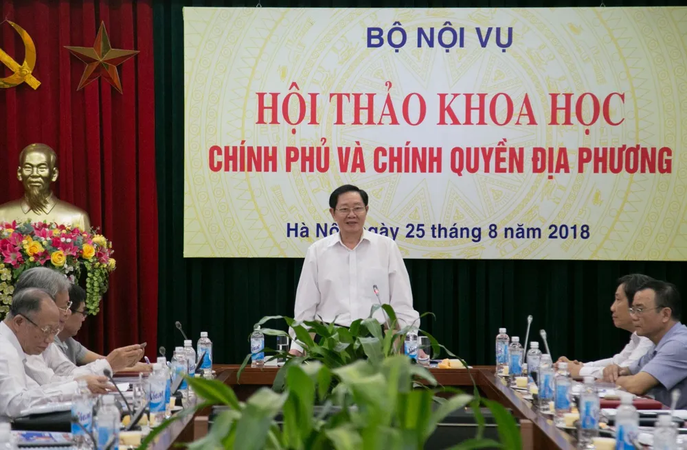 Bộ trưởng Bộ Nội vụ Lê Vĩnh Tân phát biểu khai mạc Hội thảo. Nguồn TCNN.VN