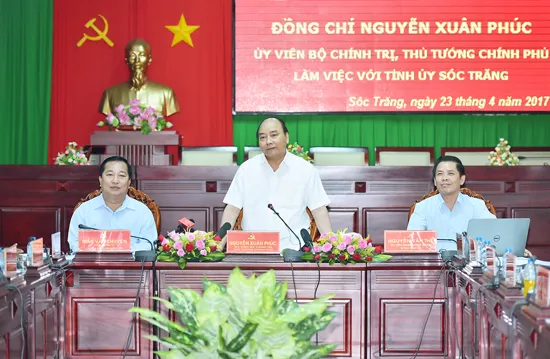 Thủ tướng phát biểu tại buổi làm việc với lãnh đạo tỉnh Sóc Trăng. Ảnh: VGP