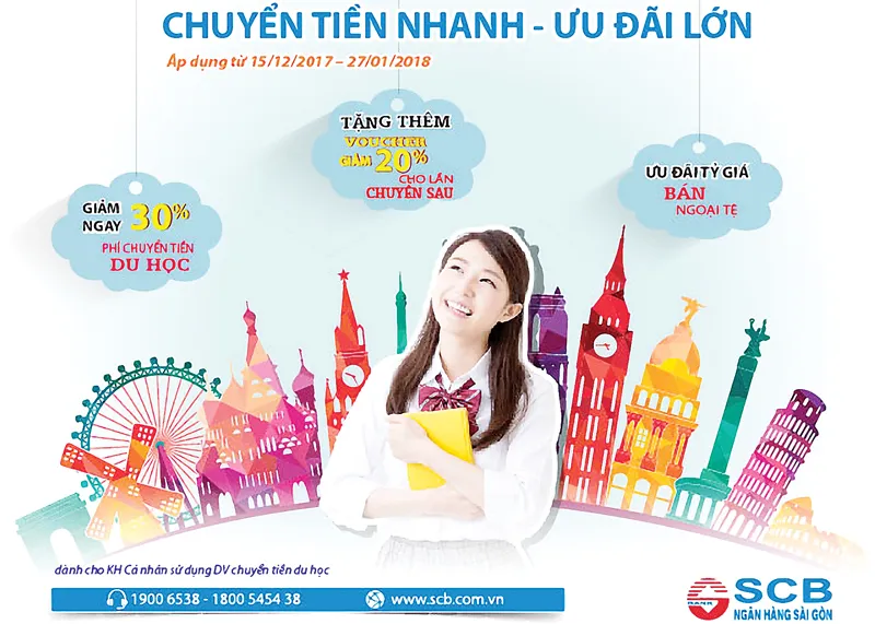 SCB ưu đãi phí chuyển tiền du học