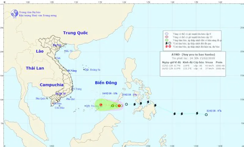 Đường đi và vị trí cơn bão. Ảnh: Trung tâm DBKTTV TƯ