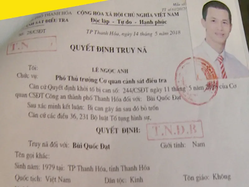 Quyết định truy nã đối tượng Bùi Quốc Đạt 