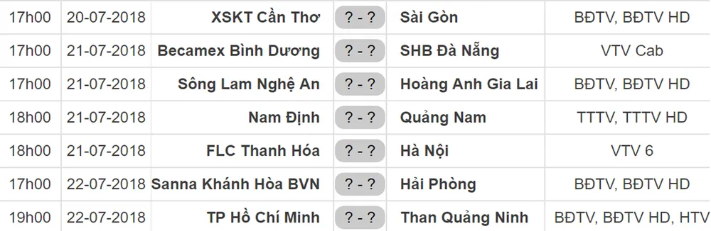 Lịch vòng 20 Nuti Cafe V.League 2018: TPHCM tiếp Than Quảng Ninh ảnh 1