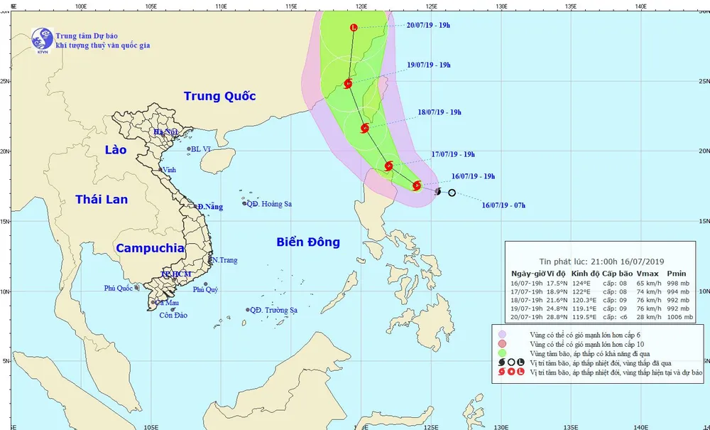 Chùm ảnh đường đi và vị trí cơn bão. Nguồn: TT Dự báo khí tượng thủy văn Quốc gia