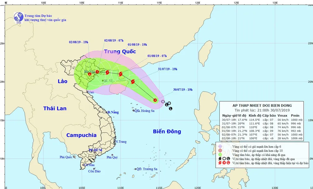Chùm ảnh đường đi và vị trí cơn bão. Ảnh: Trung tâm Dự báo khí tượng thủy văn quốc gia