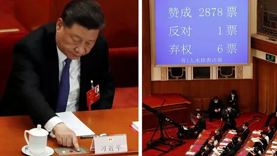 Chủ tịch Trung Quốc Tập Cận Bình bỏ phiếu về luật an ninh quốc gia cho Hồng Kông tại phiên họp bế mạc Đại hội đại biểu Nhân dân toàn quốc tại Bắc Kinh vào ngày 28 tháng 5. Ảnh: Reuters