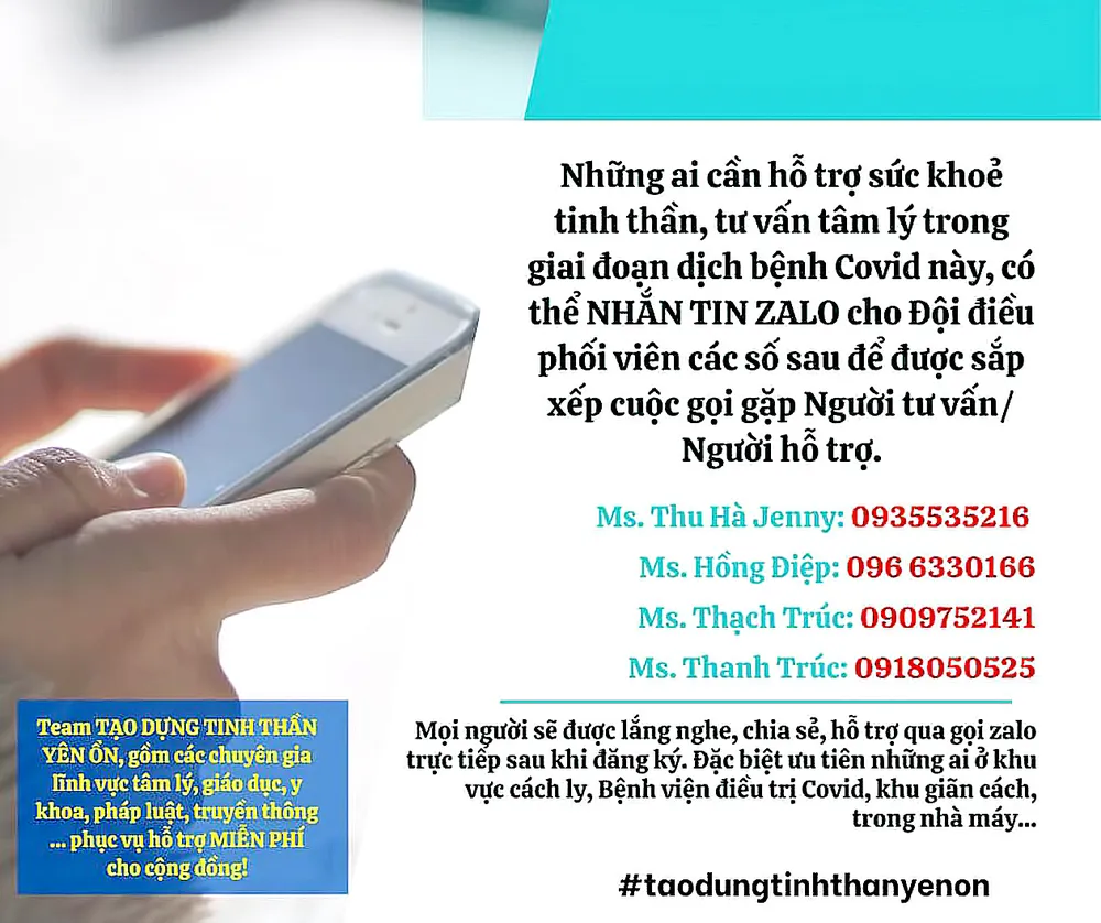 Người dân cần hỗ trợ tư vấn về tâm lý hãy gọi đến số điện thoại trên poster của nhóm “Tạo dựng tinh thần yên ổn”