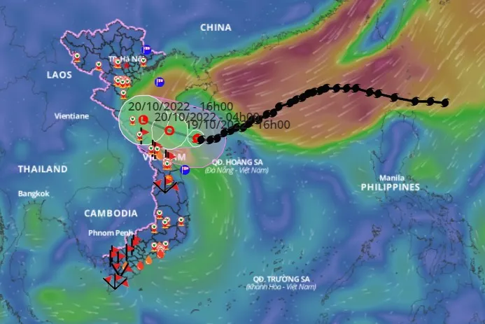 Ví trí và đường đi của áp thấp nhiệt đới lúc 23 giờ ngày 19-10. Ảnh: VNDMS