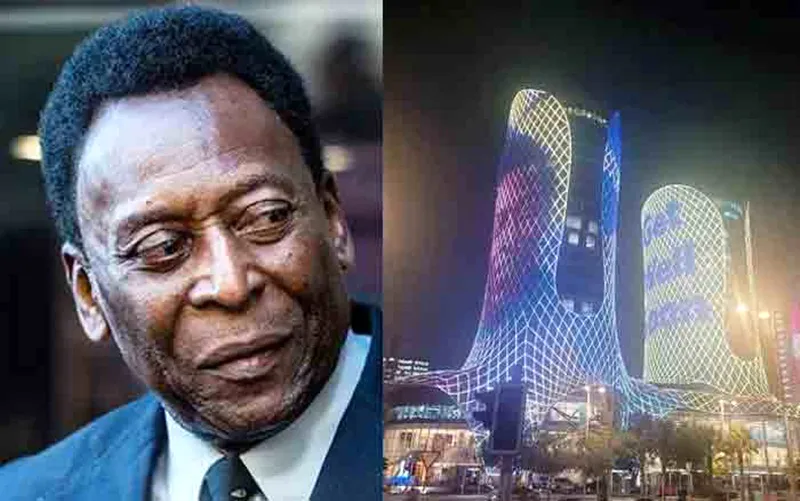Nước chủ nhà World Cup 2022 Qatar đã thắp sáng hai tòa nhà với khuôn mặt của vua bóng đá Pele trên đó