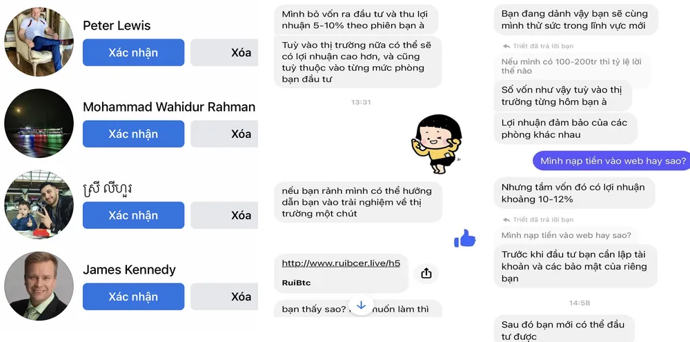 Tài khoản lạ sẽ ập vào trang cá nhân của chị em đề nghị kết bạn, sau đó dụ dỗ làm giàu Tài khoản lạ sẽ ập vào trang cá nhân của chị em đề nghị kết bạn, sau đó dụ dỗ làm giàu