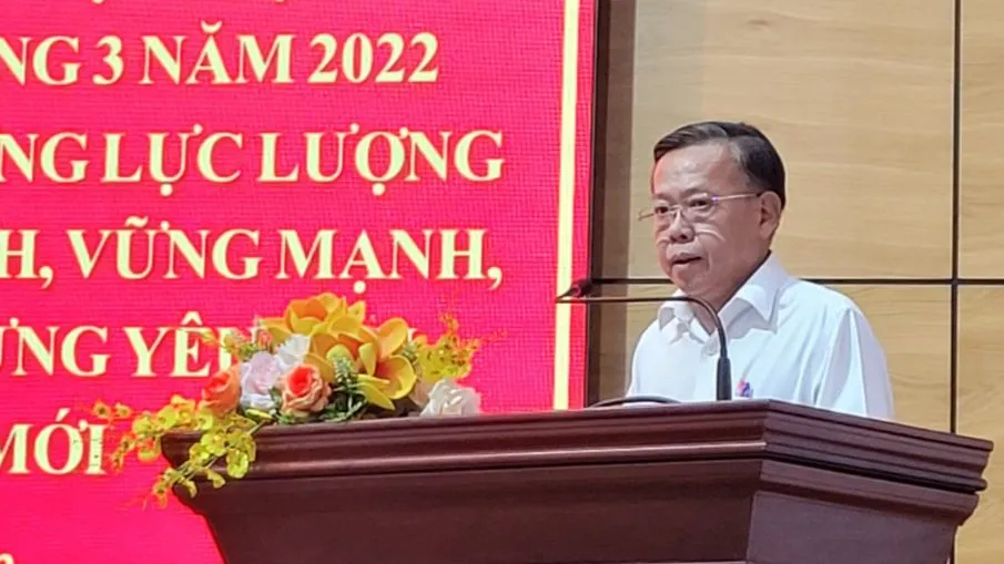 Bí thư Thành ủy TP Thủ Đức Nguyễn Hữu Hiệp phát biểu tại hội nghị