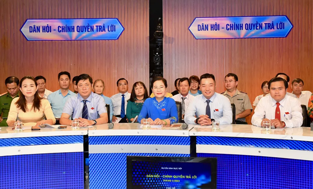 Chủ tịch HĐND TPHCM Nguyễn Thị Lệ dự chương trình Dân hỏi-Chính quyền trả lời, ngày 12-3-2023. Ảnh: VIỆT DŨNG