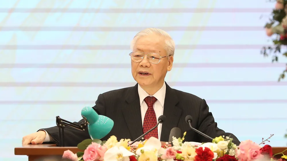 Tổng Bí thư Nguyễn Phú Trọng phát biểu tại lễ kỷ niệm. Ảnh QUANG PHÚC