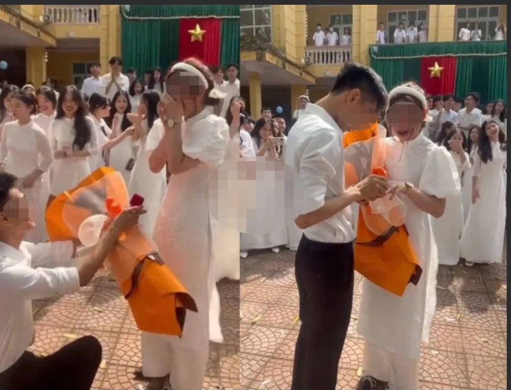 Hình ảnh gây sốt của cặp đôi học sinh lớp 12 một trường phổ thông ở Vĩnh Phúc trong lễ bế giảng Hình ảnh gây sốt của cặp đôi học sinh lớp 12 một trường phổ thông ở Vĩnh Phúc trong lễ bế giảng