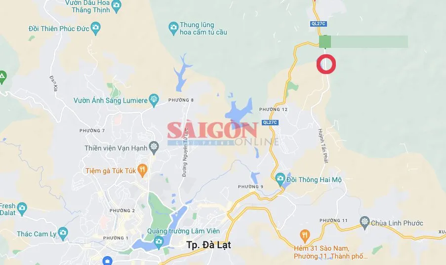 Vị trí (dấu tròn màu đỏ) nơi xảy ra tai nạn Vị trí (dấu tròn màu đỏ) nơi xảy ra tai nạn