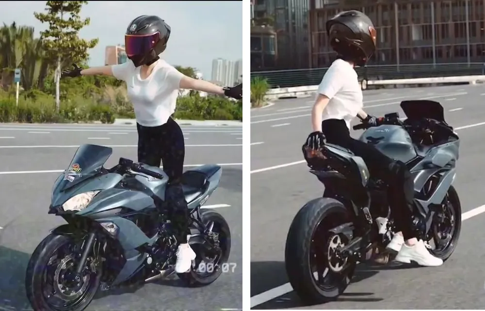 Hình ảnh Ngọc Trinh "biểu diễn" trên xe mô tô phân khối lớn Hình ảnh Ngọc Trinh "biểu diễn" trên xe mô tô phân khối lớn