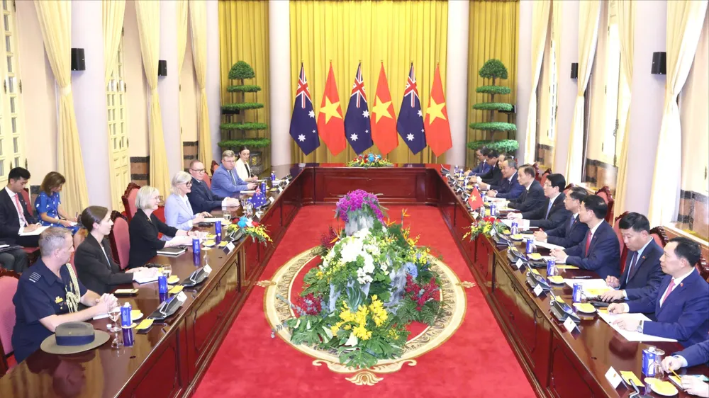 Chủ tịch nước Lương Cường đã hội đàm với Toàn quyền Australia Sam Mostyn, chiều 10-9. Ảnh: QUANG PHÚC.