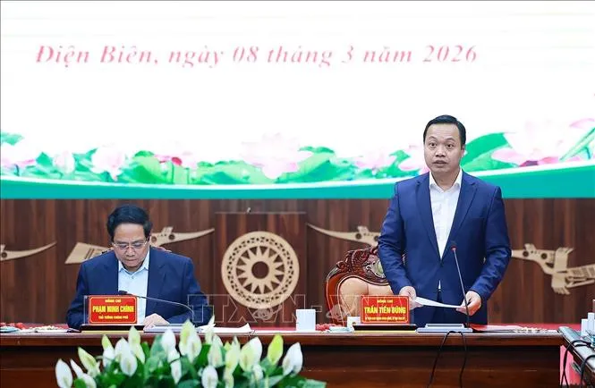 Bí thư Tỉnh ủy Điện Biên Trần Tiến Dũng phát biểu. Ảnh: Dương Giang/TTXVN