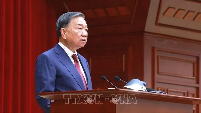 Tổng Bí thư, Chủ tịch nước Tô Lâm phát biểu khai mạc Hội nghị lần thứ ba Ban Chấp hành Trung ương Đảng khoá XIV. Ảnh: Thống Nhất/TTXVN