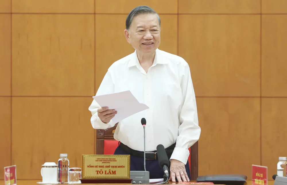 Tổng Bí thư, Chủ tịch nước Tô Lâm phát biểu chỉ đạo tại buổi làm việc. Ảnh: TTXVN