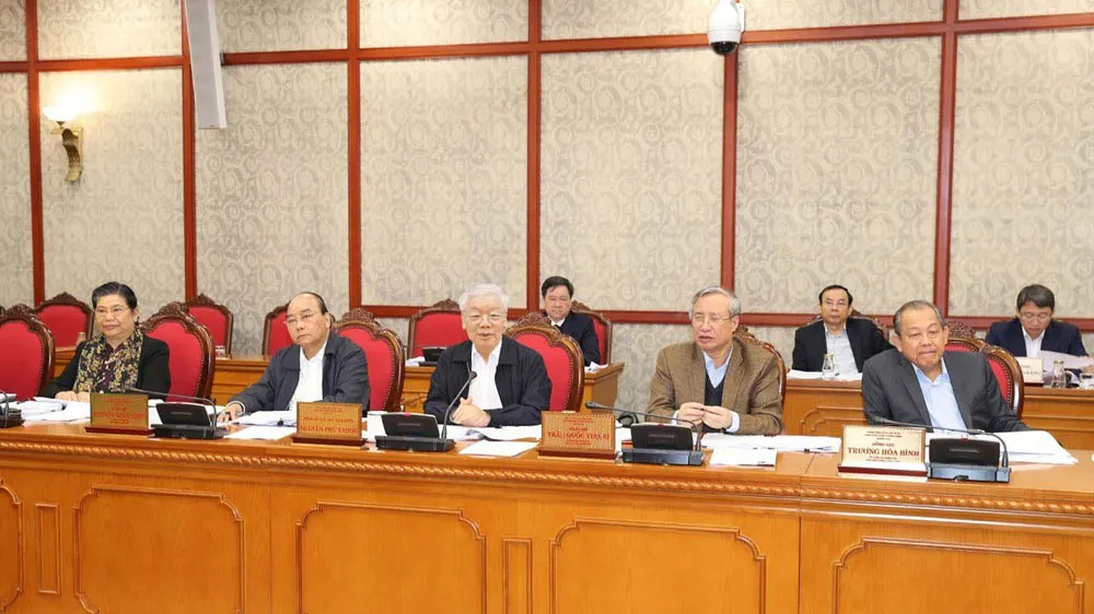 Tổng Bí thư, Chủ tịch nước Nguyễn Phú Trọng phát biểu chỉ đạo cuộc họp. Ảnh: TTXVN