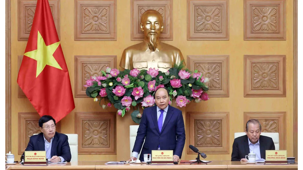 Thủ tướng Nguyễn Xuân Phúc phát biểu tại cuộc họp. Ảnh: TTXVN