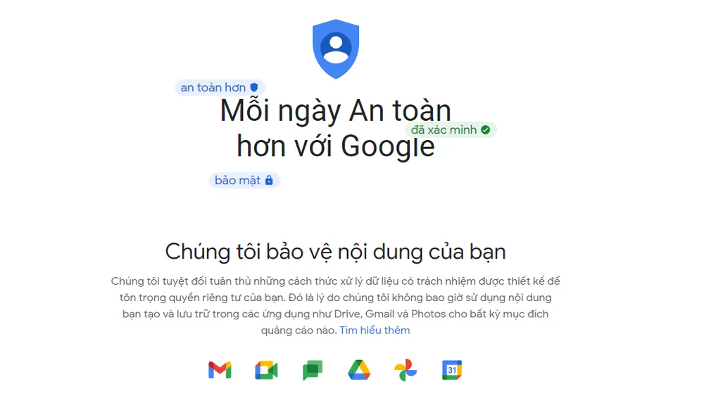 An toàn hơn cùng Google. Ảnh chụp màn hình