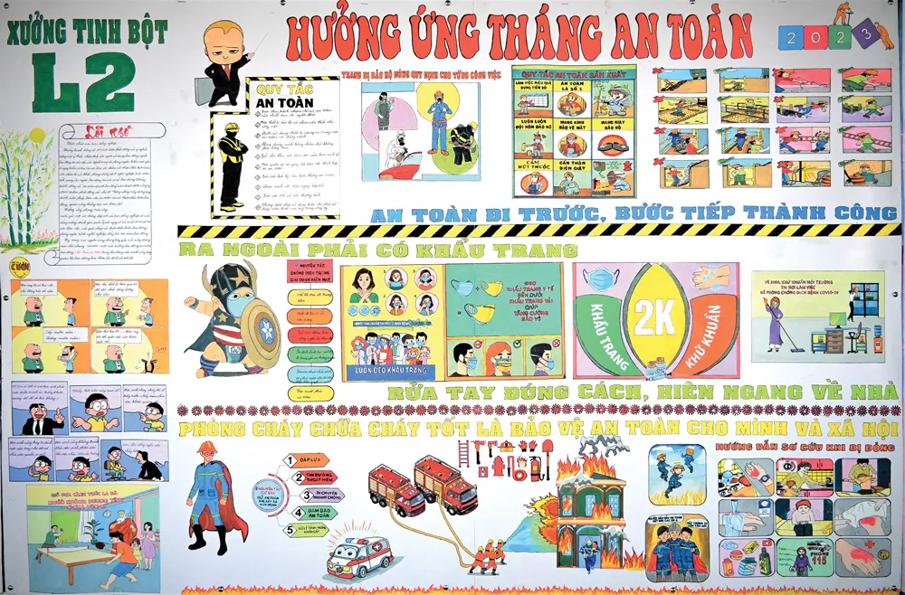 Tác phẩm báo tường đoạt giải nhất tập thể của Xưởng tinh bột với thông điệp tăng cường, đánh giá, quản lý các rủi ro về ATVSLĐ tại nơi làm việc Tác phẩm báo tường đoạt giải nhất tập thể của Xưởng tinh bột với thông điệp tăng cường, đánh giá, quản lý các rủi ro về ATVSLĐ tại nơi làm việc