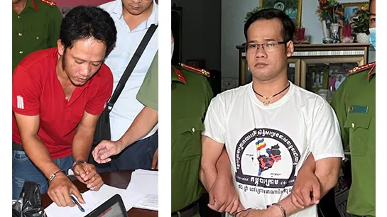 Đối tượng Tô Hoàng Chương (trái) và đối tượng Thạch Cương bị khởi tố, bắt tạm giam