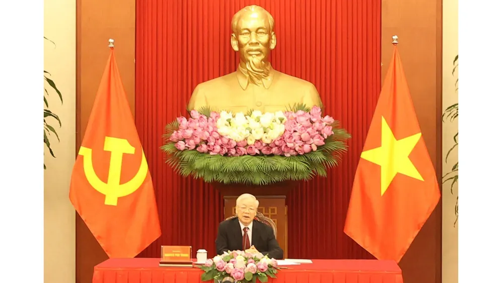 Tổng Bí thư Nguyễn Phú Trọng phát biểu tại điện đàm. Ảnh: TTXVN