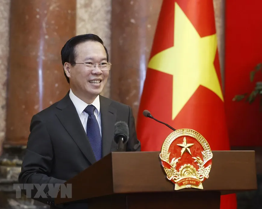 Chủ tịch nước Võ Văn Thưởng phát biểu tại buổi tiếp. Ảnh: TTXVN