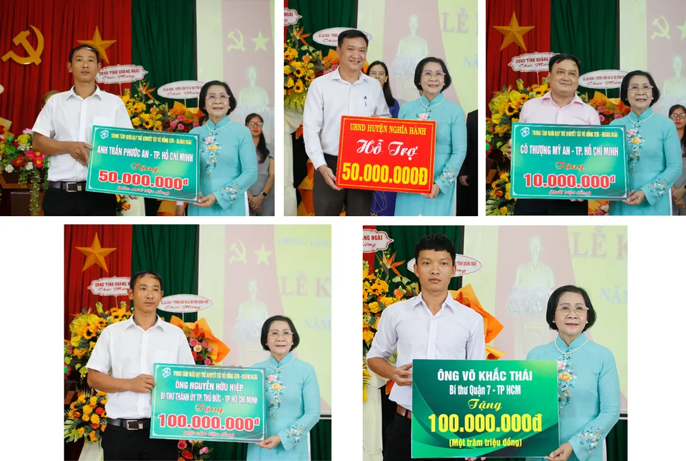 Các tấm lòng hảo tâm, doanh nghiệp, đơn vị trong và ngoài tỉnh ủng hộ cho Trung tâm. Ảnh: NGUYỄN TRANG