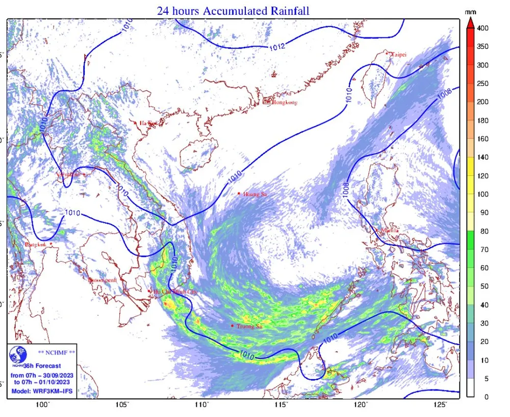 Nam Trung bộ, Tây Nguyên và Nam bộ có mưa rào và dông, cục bộ có mưa to. Nguồn: Trung tâm Dự báo khí tượng thủy văn Quốc gia