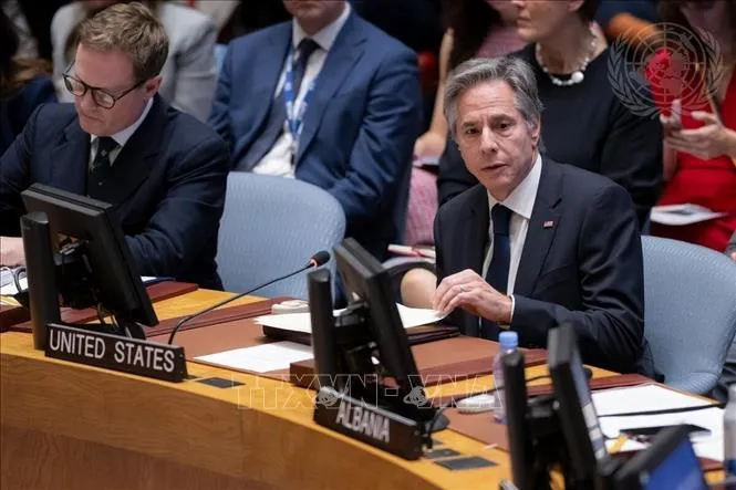 Ngoại trưởng Mỹ Antony Blinken phát biểu tại phiên thảo luận mở của HĐBA về tình hình Israel, Gaza. Ảnh: TTXVN Ngoại trưởng Mỹ Antony Blinken phát biểu tại phiên thảo luận mở của HĐBA về tình hình Israel, Gaza. Ảnh: TTXVN