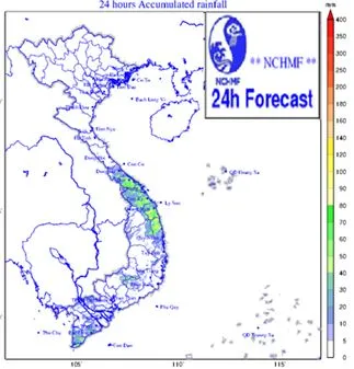 Bản đồ dự báo mưa. Nguồn TTDBKTTVQG