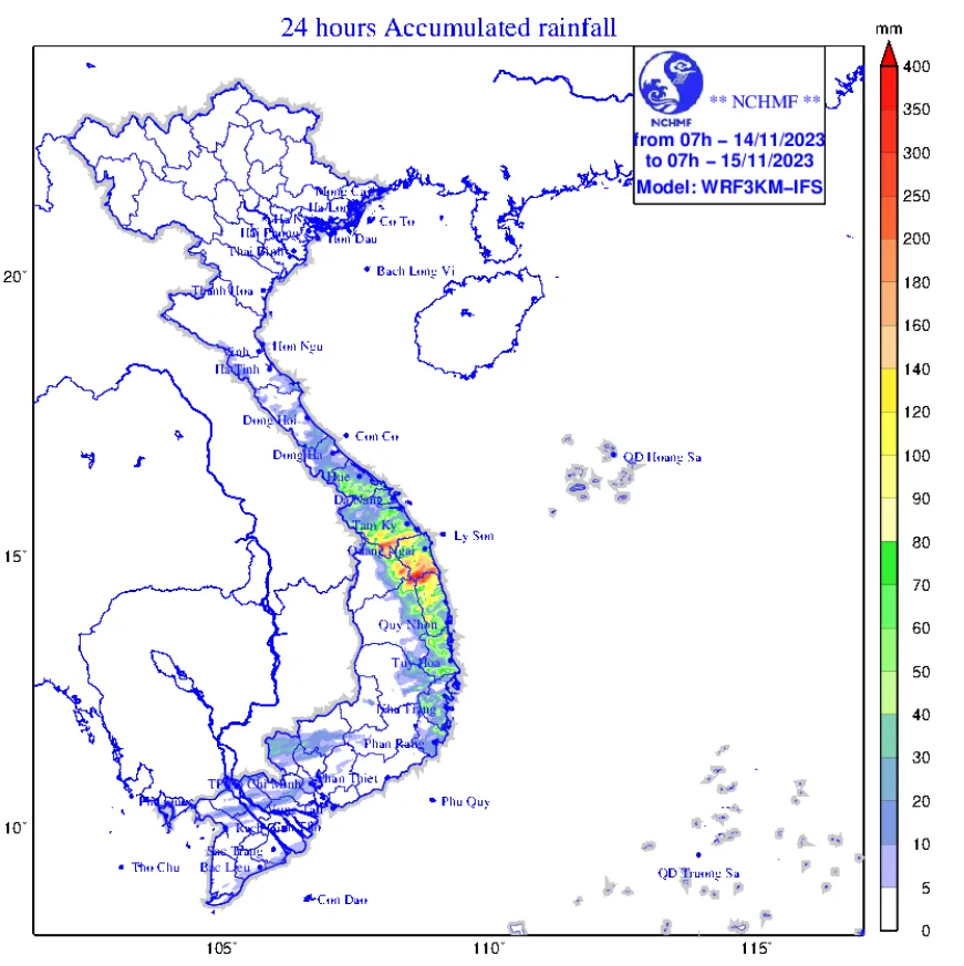 Bản đồ dự báo mưa. Nguồn: Trung tâm Dự báo Khí tượng thủy văn Quốc gia