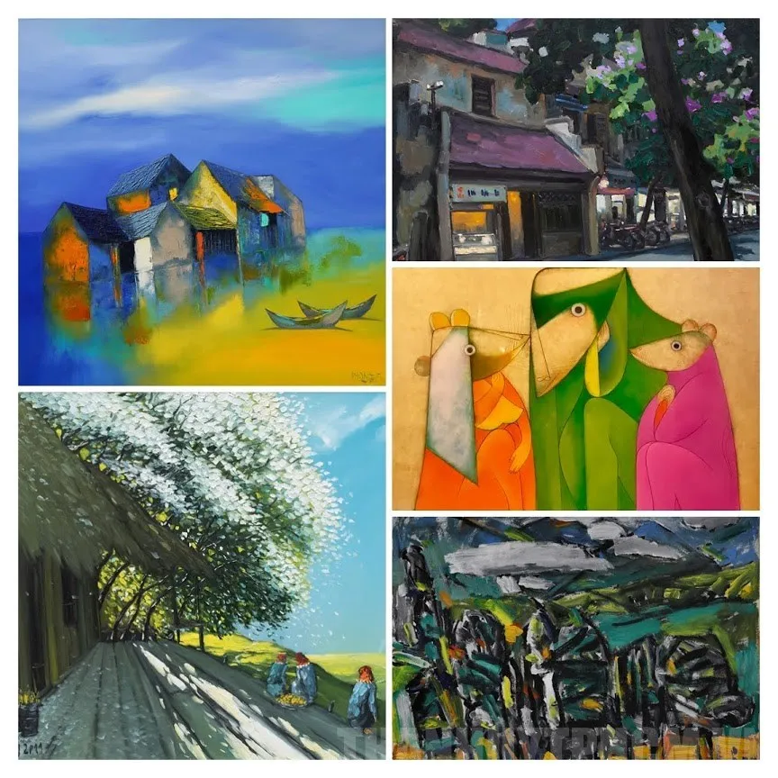 Một số tác phẩm của các họa sĩ được trưng bày tại triển lãm. Ảnh: VGP