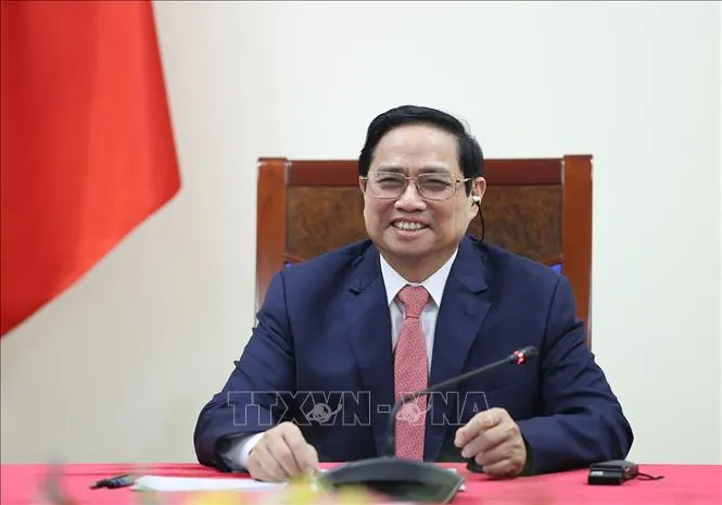 Thủ tướng Phạm Minh Chính điện đàm với Thủ tướng Hà Lan Mark Rutte. Ảnh: TTXVN