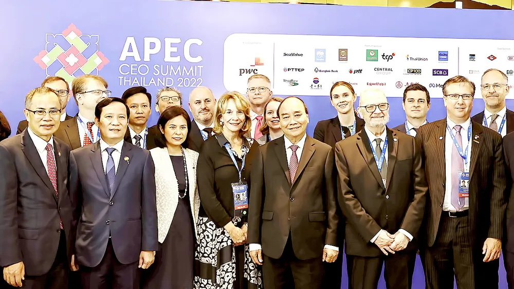  Chủ tịch nước Nguyễn Xuân Phúc dự Tọa đàm cấp cao  Liên minh Doanh nghiệp Hoa Kỳ - APEC. Ảnh: TTXVN