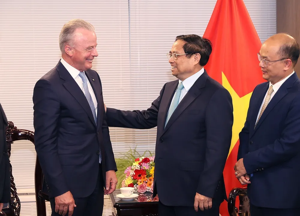 Thủ tướng Phạm Minh Chính tiếp ông Brendan Nelson AO, Phó Chủ tịch cấp cao Tập đoàn Boeing, kiêm Chủ tịch Boeing Toàn cầu. Ảnh: TTXVN Thủ tướng Phạm Minh Chính tiếp ông Brendan Nelson AO, Phó Chủ tịch cấp cao Tập đoàn Boeing, kiêm Chủ tịch Boeing Toàn cầu. Ảnh: TTXVN