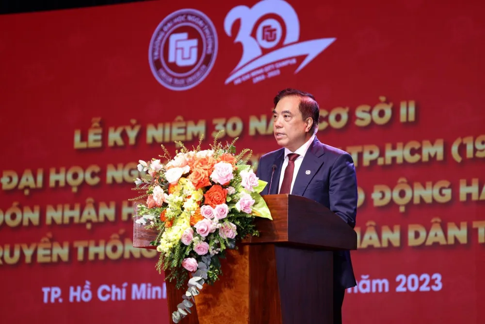PGS.TS Bùi Anh Tuấn, Hiệu trưởng Trường ĐH Ngoại thương phát biểu tại lễ kỷ niệm 30 năm thành lập Cơ sở II