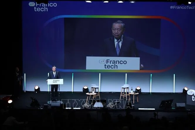 Tổng Bí thư, Chủ tịch nước Tô Lâm phát biểu tại Diễn đàn doanh nghiệp Pháp ngữ về đổi mới, sáng tạo. Ảnh: TTXVN