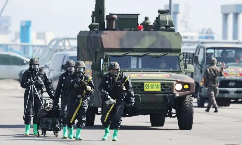 Binh sỹ tham gia cuộc diễn tập tại Pyeongtaek, Hàn Quốc, ngày 11-3-2025. Ảnh: YONHAP