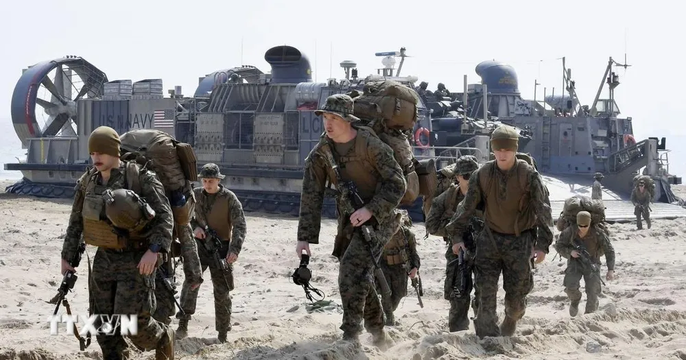 Lực lượng binh sĩ Mỹ tham gia một cuộc tập trận. Ảnh: Kyodo/TTXVN