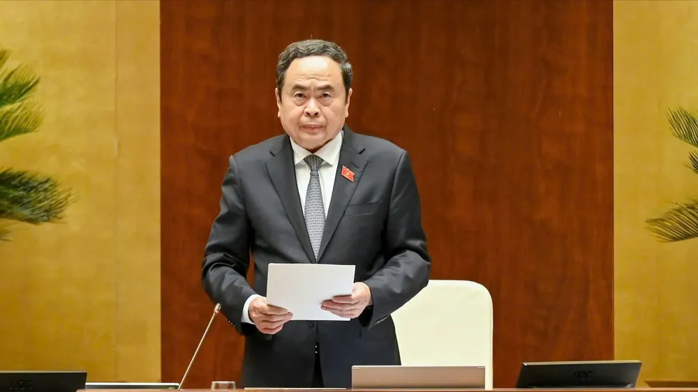 Chủ tịch Quốc hội Trần Thanh Mẫn phát biểu bế mạc phiên họp chiều 29-5. Ảnh: VIẾT CHUNG