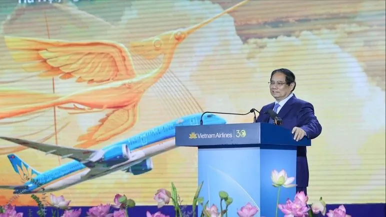 Thủ tướng Phạm Minh Chính phát biểu tại lễ kỷ niệm 30 năm thành lập Tổng Công ty Hàng không Việt Nam