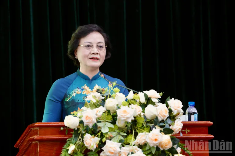 Đồng chí Phạm Thị Thanh Trà, Ủy viên Trung ương Đảng, Bộ trưởng Nội vụ phát biểu chỉ đạo