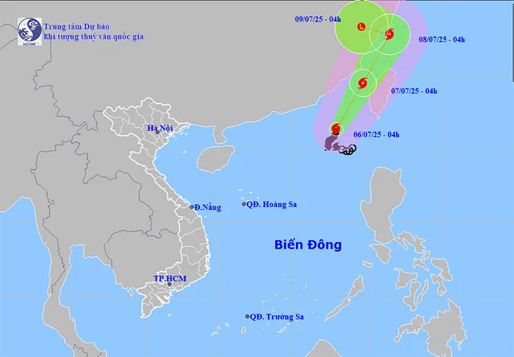 Đường đi và vị trí của bão số 2. Ảnh: thoitietvietnam