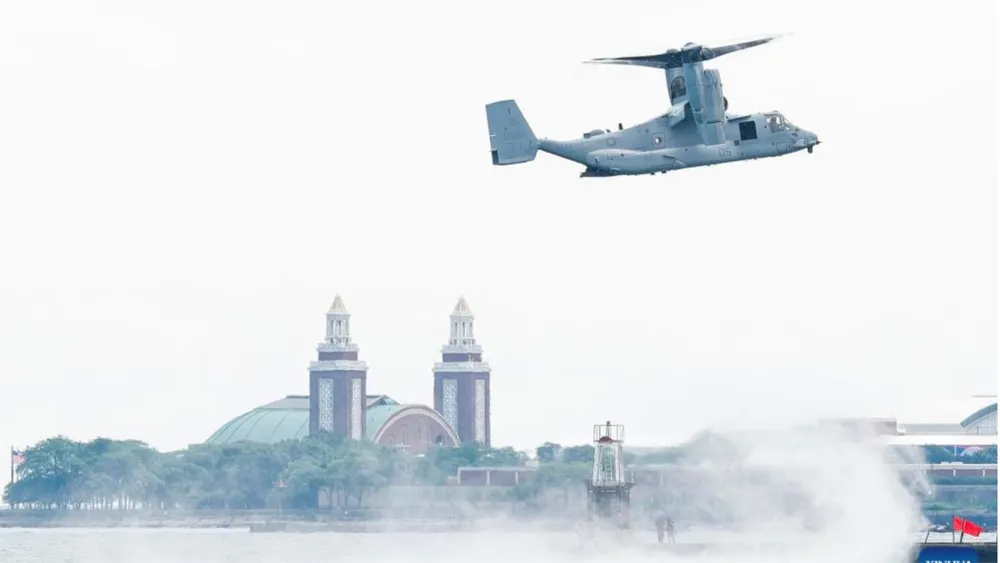 Máy bay MV-22 Osprey của Thủy quân lục chiến Mỹ. Ảnh: XINHUA 