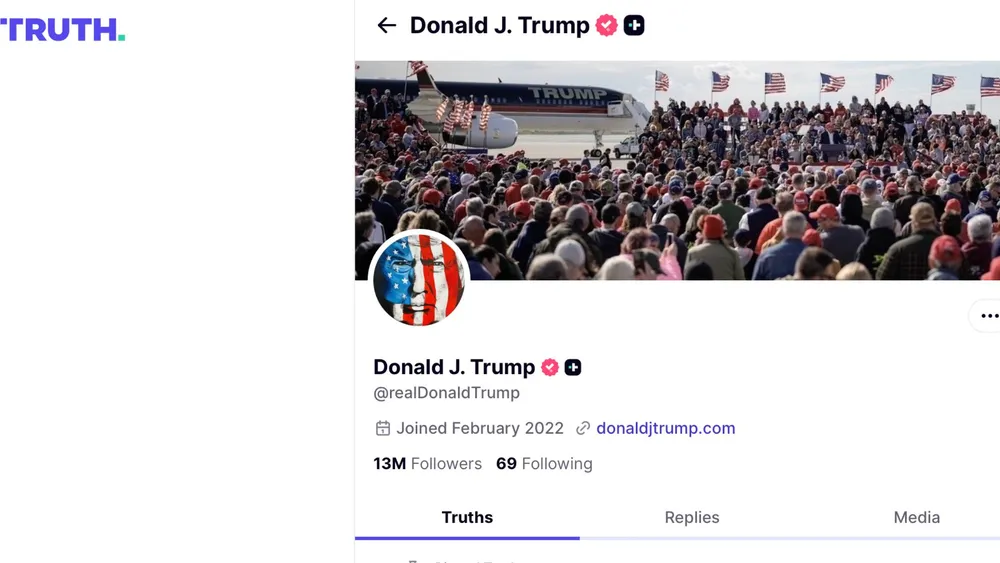 Tài khoản mạng xã hội trên Truth Social của Tổng thống Donald Trump. Ảnh: TRUTH SOCIAL 