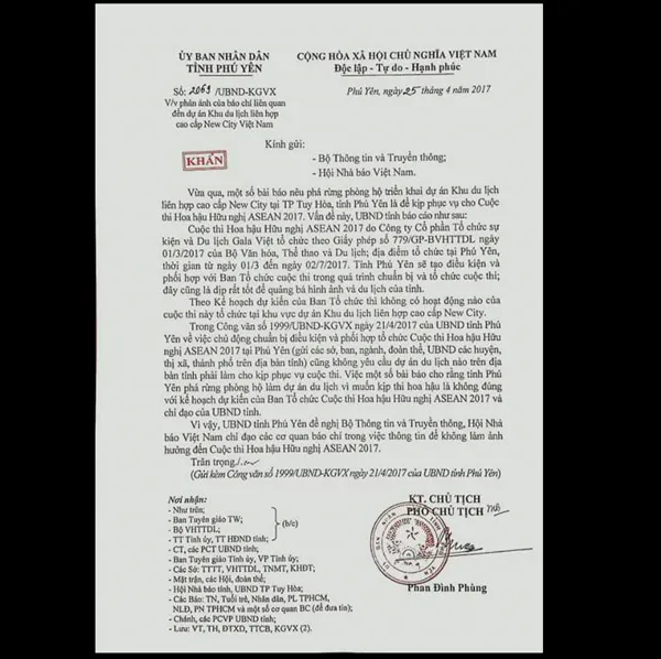 Công văn của UBND tỉnh Phú Yên